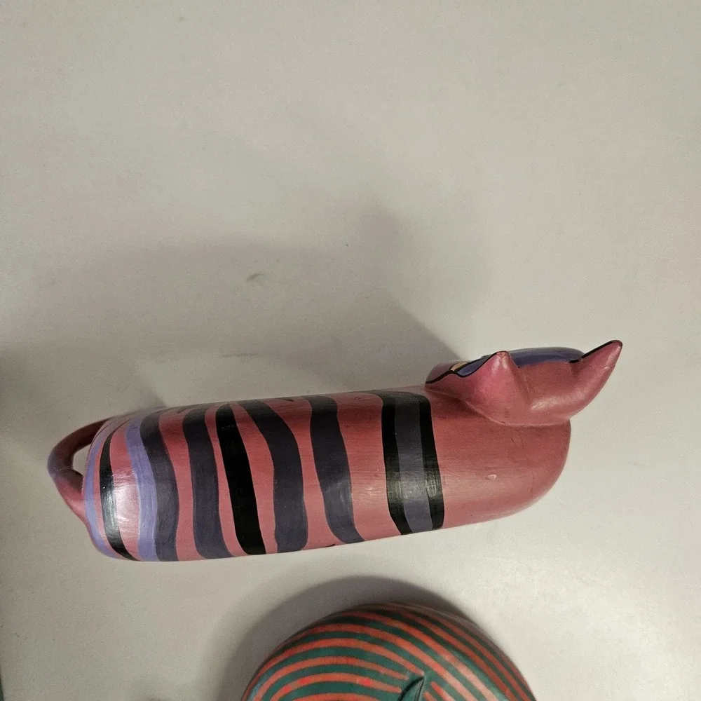 Vintage Laurel Burch Style Wooden Cat Trio Set Hand Painted Folk Art‎ 80s 90s